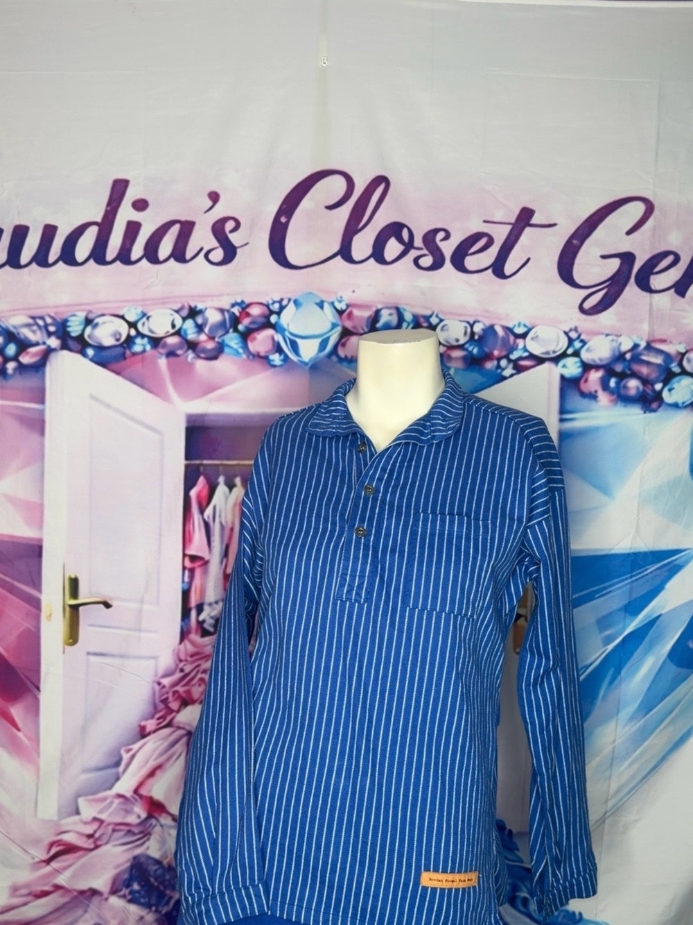 Hovden Formal Farm Wear Blue. Pinstripe Pullover Shirt XS/S
